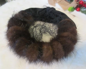 Vintage 50s 60s Mink Hat with Black bow - Picture 1 of 3