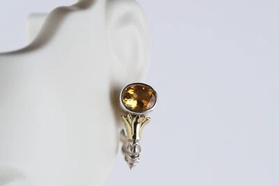 LAGOS Caviar Arcadian 9 X 7 Citrine Ster Silver & 18K 2-Tone Tulip 14K Earrings! - Image 1 of 4