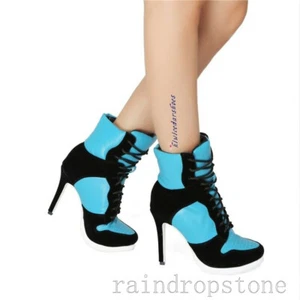 Women Athletic Ankle Boots Lace Up Sneaker High Stiletto Heel Sneakers Booties - Bild 1 von 9