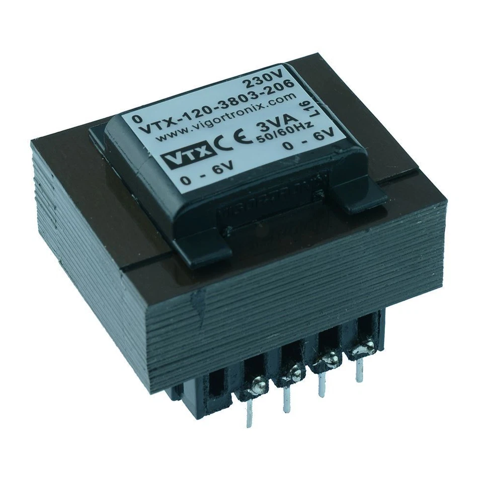 VTX-120-3803-206 PCB Transformer 230V 3VA 6V+6V Vigortronix