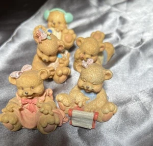 Teddy Bear Cubs Babies Figurines Signed By J.C /VTG/Set Of 5 - Picture 1 of 6