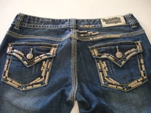 ROCK&ROLL COWGIRL Women's Designer Rhinestone Low Rise Boot Cut Blue Jeans 30X32 - Bild 1 von 10