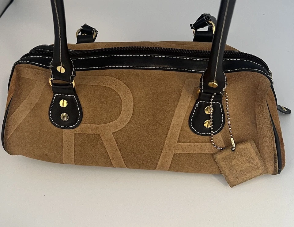 Bolso de Mano Isaac Mizrahi Marrón Tostado Cuero Gamuza Genuino  Foto 1 de 4