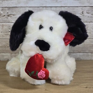 Dan Dee White Black Dog Heart Plush 9 Inch Tall Love Valentines Day Stuffed toy - Picture 1 of 6