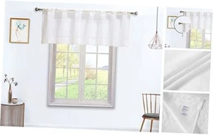 White Sheer Valance Curtains for Kitchen, 18 Inch Length Rod Pocket Window - Picture 1 of 8