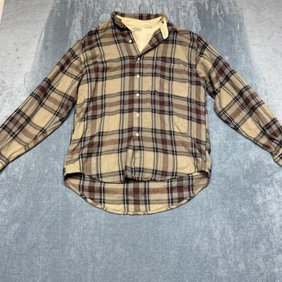 Bugle Boy Flannel Shirt Mens Medium Gray Beige Acrylic Outdoor Travel Button Up - Image 1 of 4