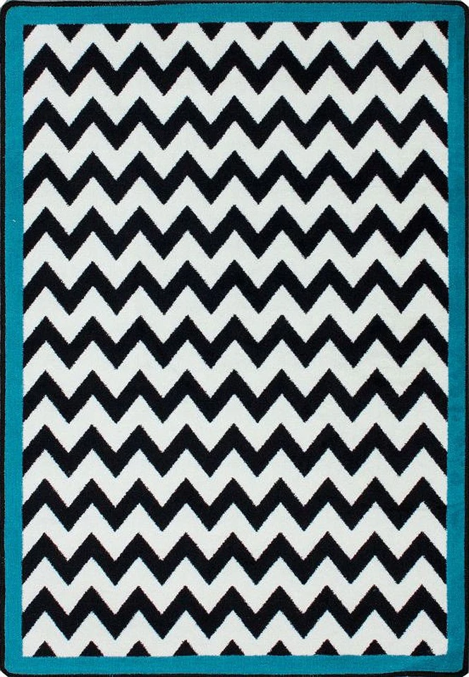 Alfombra Chevron moderna turquesa borde ambiente Milliken 5x8 - aproximadamente 5'4"x7'8" Foto 1 de 1