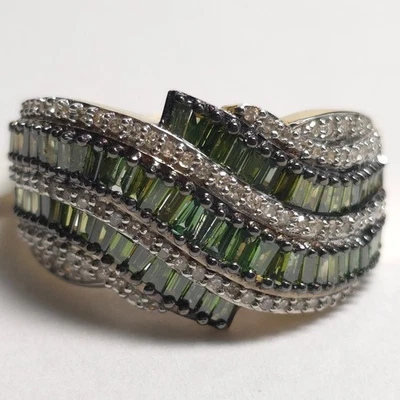 MDJ Green & White Diamond 1.50ctw Cluster Wave 14k Yellow Gold Ring Size 9 - Image 1 of 4