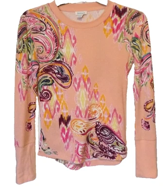 y2k Nuevo S SUNDANCE Davina Melocotón Paisley Gofre Térmico Top Camisa Puños con Botones Foto 1 de 4