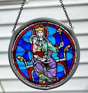 Vintage Miniatur Madonna mit Kind Buntglas Sonnenfänger Handarbeit Italien - Bild 1 von 6