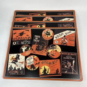 Lot of 4 Pottery Barn Halloween Vintage Posted Cork Backed Placemats Holiday - Picture 1 of 5