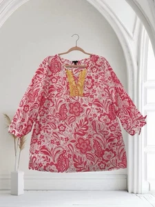 Talbots Damen Oberteil rosa Blumen bestickt V-Ausschnitt Gr. XL Baumwolle Bindeärmel - Bild 1 von 17