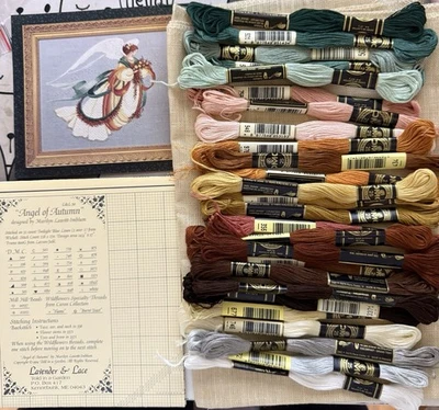 Lavender & Lace  ANGEL of AUTUMN Cross Stitch Chart Pattern plus thread - Image 1 of 3