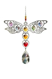 Libelle groß Chrom Motiv mit Regenbogen Kristall Herzen - Sonnenfänger zum Aufhängen M - Bild 1 von 3