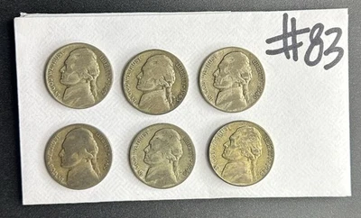 6 Circulated Silver War Jefferson Nickels 1942-1945 (order #83) - Image 1 of 2