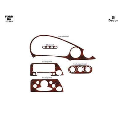 Kit de cubierta de tablero Interiror para Ford Ka 1996-2002 efecto madera caoba 6 piezas Foto 1 de 4