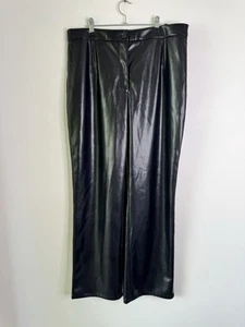 Sportsgirl Womens Wide Leg Pants PU Faux Black Leather Sz 16 - Picture 1 of 10