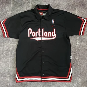 Men's Vintage Nike Portland Trailblazers Button Up Warm Up Shooting Shirt Sz L - Picture 1 of 4