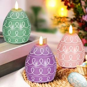 3 PIEZAS Velas Sin Llama Huevo de Pascua, 3 Colores Perfumado Cera Real Vela LED, Huevo Sh... - Imagen 1 de 7