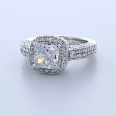 Side Stone Engagement Ring Platinum Halo 4.17 CT Radiant Lab-Grown Diamond G VS1 - Image 1 of 4