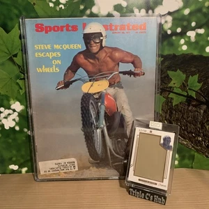 RARE Steve McQueen Sports Illustrated Magazine 1971 & Patch Card /50 Motorcycle - Picture 1 of 7