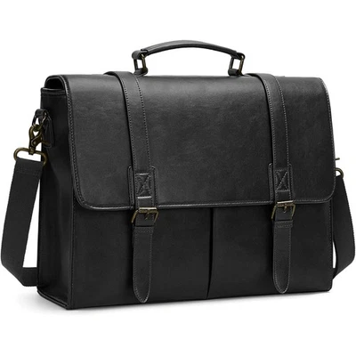 Vintage Men Messenger Bag Waterproof Leather Briefcase Laptop Bag Large Capacity - Image 1 of 4