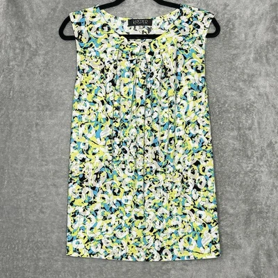 Kasper 1X Shirt Top Blue Green Abstract Sleeveless Keyhole Scoop Neck Stretch - Image 1 of 4