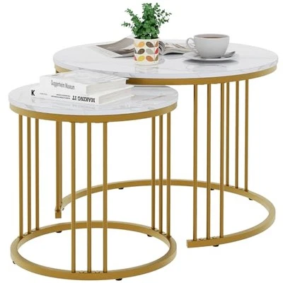  Coffee Table Faux Marble Nesting Table for Small Place 2 Sets Modern  - Image 1 of 4