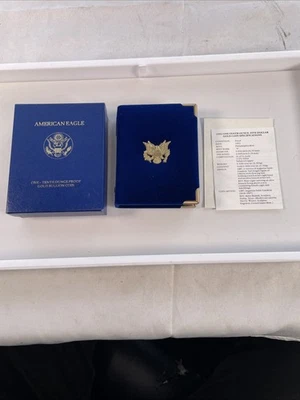 American Eagle 1992 prueba de oro caja de 1/10 oz y papel certificado de autenticidad solamente ** leer Foto 1 de 4