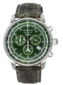 Reloj para hombre Zeppelin 100 años cronógrafo correa de cuero esfera verde cuarzo 86804 - Imagen 1 de 4