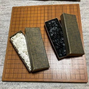 Japanese Go Game Set Wooden Board Clam Shell Stones Hamaguri Premium #055 - Picture 1 of 3