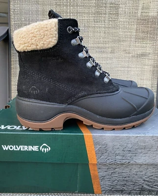Botas de invierno Wolverine para mujer de gamuza negras impermeables aisladas escarcha talla 6,5 M Foto 1 de 4