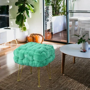 Handwoven Faux Fur Ottoman Footstool Soft Plush Pouf with Metal Legs Modern - Picture 1 of 120