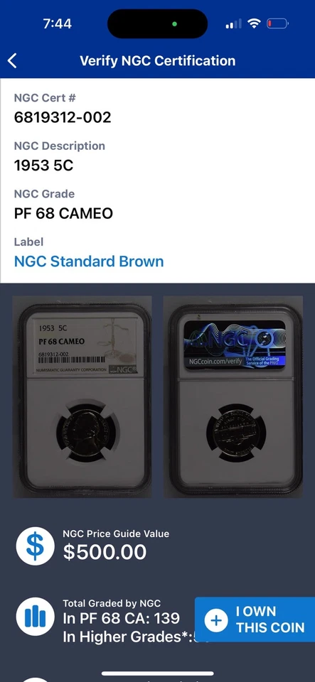 1953 Jefferson Nickel 5c PF68 PR68 Cameo NGC 948097-1 - Image 1 of 1