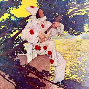 Pierrot's Serenade 1908 Parrish Clown Jester Mandolin Art Print Sunset DWBB1 - Picture 1 of 2