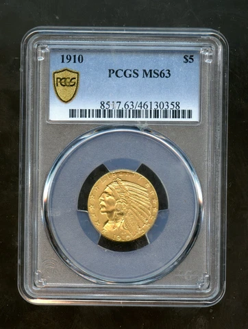 1910 $5 Indian Head Half Eagle Gold Coin PCGS MS 63 Cover