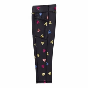 Reebok Capri Leggings Black Logo Print Fitted Stretch Pockets - Girls L /XL /2XL - Picture 1 of 4
