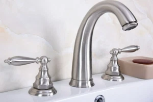 Nickel Brushed Brass Deck Mounted Basin Faucet Bathroom Sink Bathtub Taps Dbn015 - Picture 1 of 9