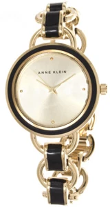 Anne Klein Women's Two-Tone Black Enamel Open Link Bracelet Watch AK/1246BKGB - Picture 1 of 2