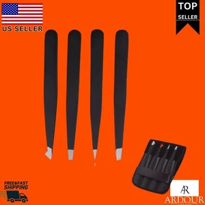 4Pcs Stainless Steel Premium Eyebrow Tweezers Set Precision Eyebrow Hair Kit US - Picture 1 of 5