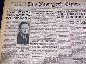 1949 JULY 12 NEW YORK TIMES - PARTY CHIEFS PICK HOGAN FOR MAYOR - NT 2647 - Picture 1 of 2