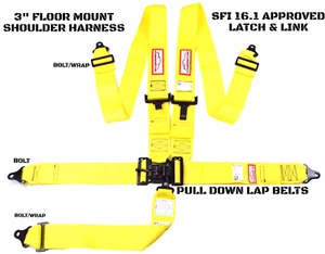 LATCH & LINK 5 POINT FLOOR MOUNT RACING HARNESS SIGNATURE SERIES SFI 16.1 YELLOW - Picture 1 of 8