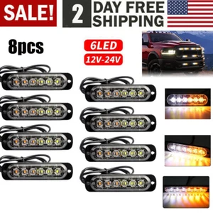 Barra de luz estroboscópica 8X 6 LED, coche camión, faro intermitente de advertencia de peligro ámbar blanco - Imagen 1 de 15