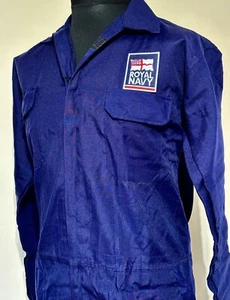 Retro Royal Navy Badged Zip Front Navy Boiler Suit Overalls Size S 36-38" Chest - Picture 1 of 6