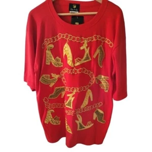 Fully Fashion Red with Gold Appliqued Shoes Vintage Shirt New Old Stock - Picture 1 of 5