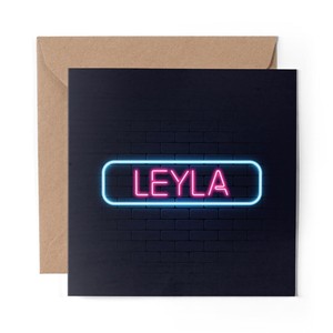 1 x Blank Greeting Card Neon Sign Design Leyla Name #353227