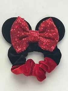 Minnie Mouse Ears Velvet With Sequin Bow Scrunchie Ponytail Holder - One Size - Picture 1 of 2