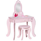 HOMCOM Dziecięcy stolik toaletowy i stołek Dziewczęcy zestaw toaletowy Biurko do makijażu z lustrem