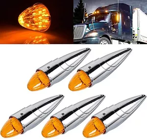 5X Amber Cab Marker Lights 17 LED Chrome Clear Lens Truck Roof Clearance Lamp - Picture 1 of 7