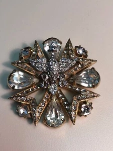 Eisenberg rhinestone Maltese Cross and eagle brooch - Picture 1 of 5